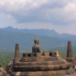 Buddha statue inside the broken stupa